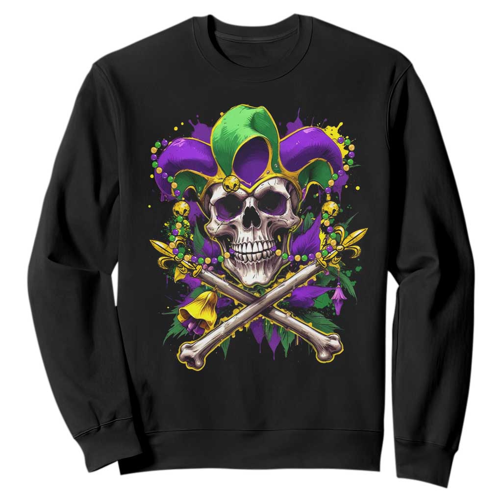 Mardi Gras Jester Skull Sweatshirt New Orleans Skeleton Beads TS10 Black Print Your Wear