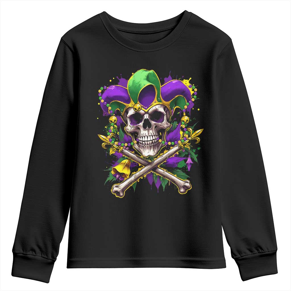 Mardi Gras Jester Skull Youth Sweatshirt New Orleans Skeleton Beads TS10 Black Print Your Wear