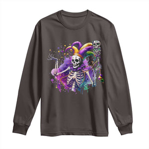 Mardi Gras Long Sleeve Shirt Jester Skeleton Skull Lovers TS10 Dark Chocolate Print Your Wear