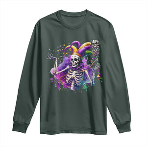 Mardi Gras Long Sleeve Shirt Jester Skeleton Skull Lovers TS10 Dark Forest Green Print Your Wear