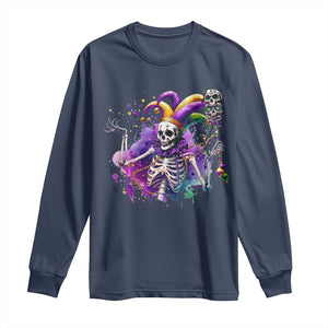 Mardi Gras Long Sleeve Shirt Jester Skeleton Skull Lovers TS10 Navy Print Your Wear