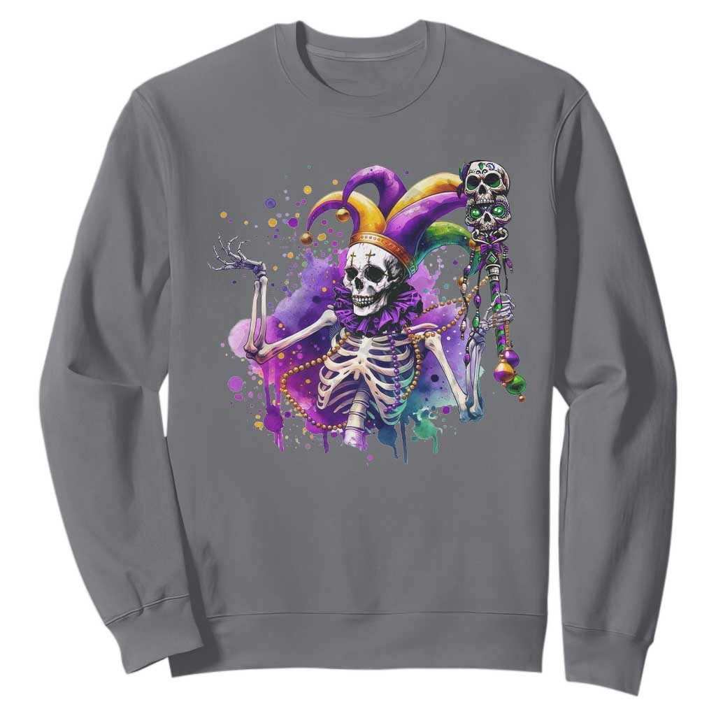 Mardi Gras Sweatshirt Jester Skeleton Skull Lovers TS10 Charcoal Print Your Wear