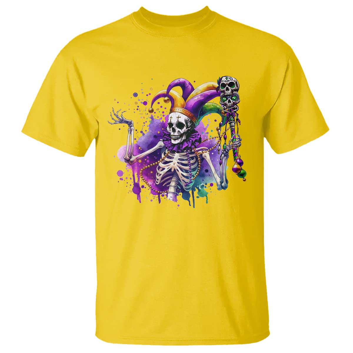 Mardi Gras T Shirt Jester Skeleton Skull Lovers TS10 Daisy Print Your Wear