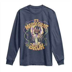 It's Mardi Gras Bruh Long Sleeve Shirt Glitter Print Crawfish Beads TS10 Navy Print Your Wear