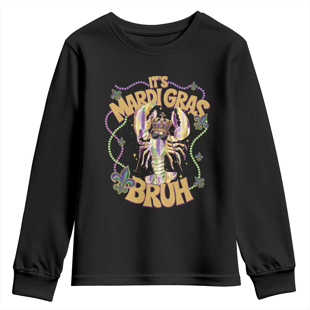 It's Mardi Gras Bruh Youth Sweatshirt Glitter Print Crawfish Beads TS10 Black Print Your Wear