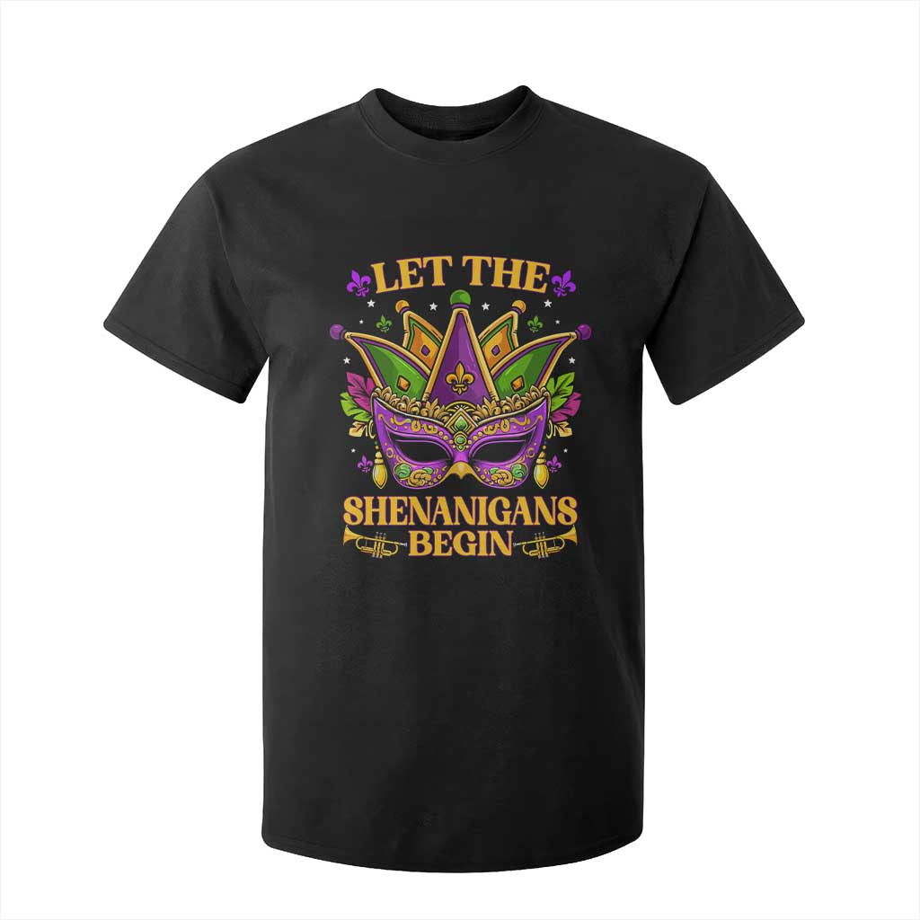 Let The Shenanigans Begin Mardi Gras T Shirt For Kid Masquerade Mask Beads TS10 Black Print Your Wear