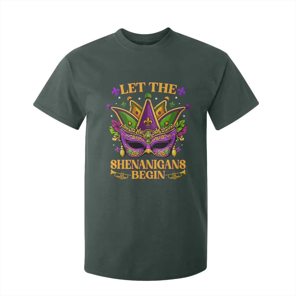Let The Shenanigans Begin Mardi Gras T Shirt For Kid Masquerade Mask Beads TS10 Dark Forest Green Print Your Wear