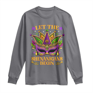 Let The Shenanigans Begin Mardi Gras Long Sleeve Shirt Masquerade Mask Beads TS10 Charcoal Print Your Wear