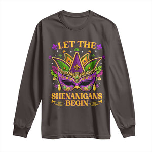 Let The Shenanigans Begin Mardi Gras Long Sleeve Shirt Masquerade Mask Beads TS10 Dark Chocolate Print Your Wear