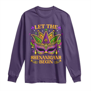 Let The Shenanigans Begin Mardi Gras Long Sleeve Shirt Masquerade Mask Beads TS10 Purple Print Your Wear