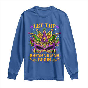 Let The Shenanigans Begin Mardi Gras Long Sleeve Shirt Masquerade Mask Beads TS10 Royal Blue Print Your Wear