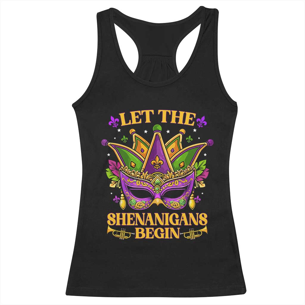 Let The Shenanigans Begin Mardi Gras Racerback Tank Top Masquerade Mask Beads TS10 Black Print Your Wear