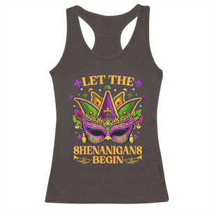 Let The Shenanigans Begin Mardi Gras Racerback Tank Top Masquerade Mask Beads TS10 Dark Chocolate Print Your Wear