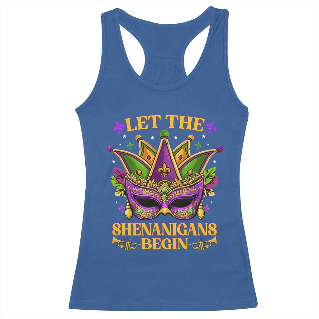 Let The Shenanigans Begin Mardi Gras Racerback Tank Top Masquerade Mask Beads TS10 Royal Blue Print Your Wear