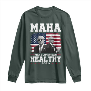 Trump Kennedy Long Sleeve Shirt RFK MAHA Make America Healthy Again 2025 USA Flag TS10 Dark Forest Green Print Your Wear