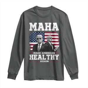 Trump Kennedy Long Sleeve Shirt RFK MAHA Make America Healthy Again 2025 USA Flag TS10 Dark Heather Print Your Wear