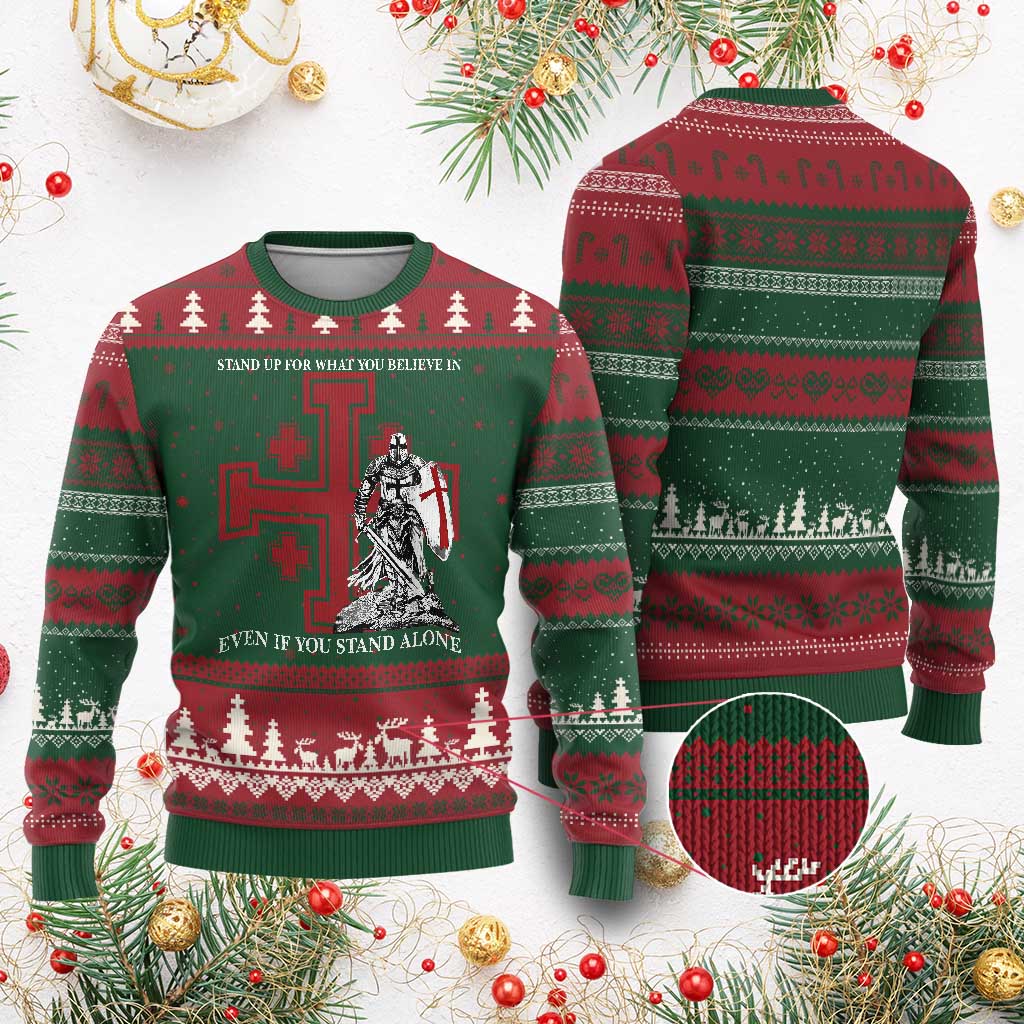 Catholic Knight Templar Crusader Cross Ugly Christmas Sweater Kingdom Of Jerusalem TS10 Red Green Print Your Wear