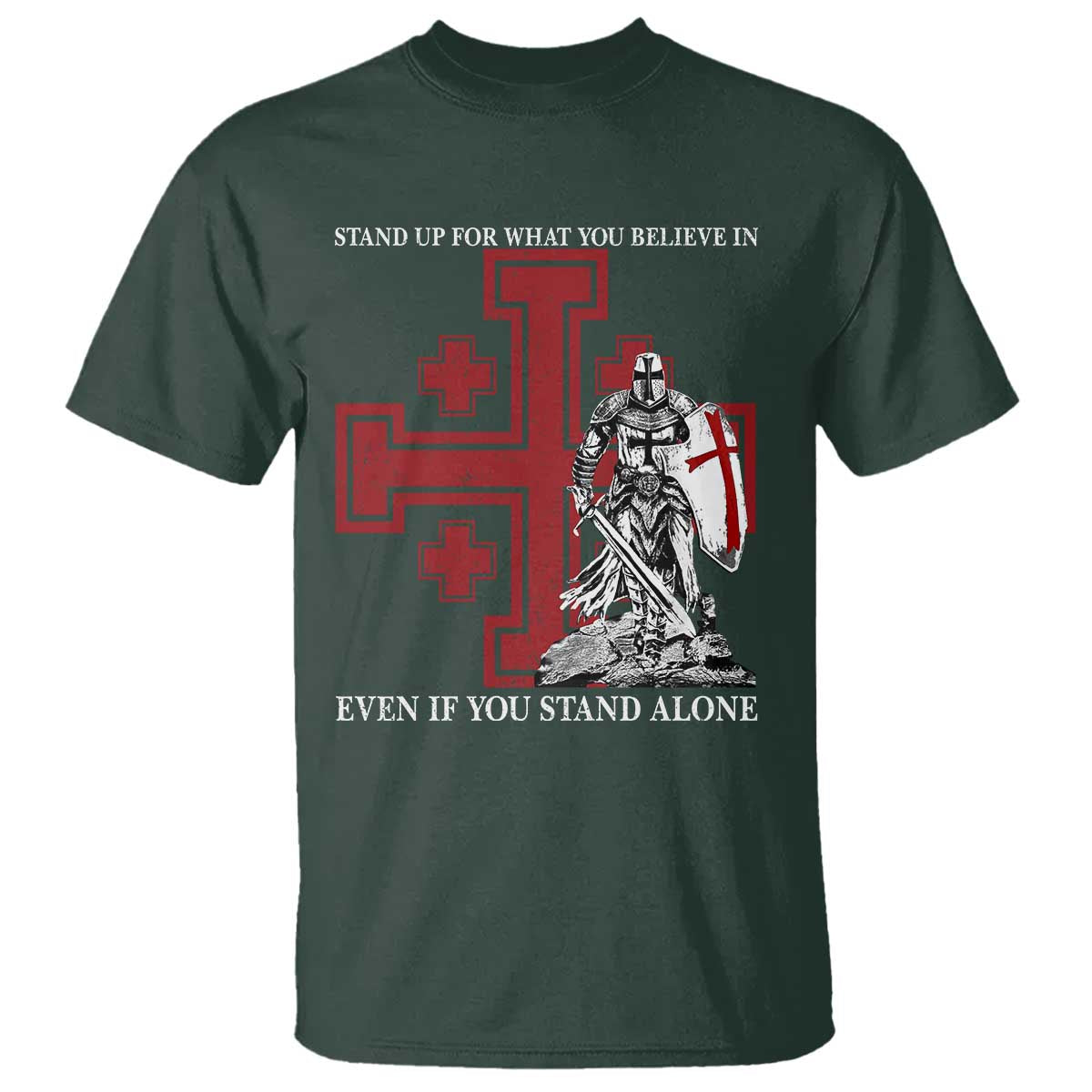 Catholic Knight Templar Crusader Cross T Shirt Kingdom Of Jerusalem TS10 Dark Forest Green Print Your Wear