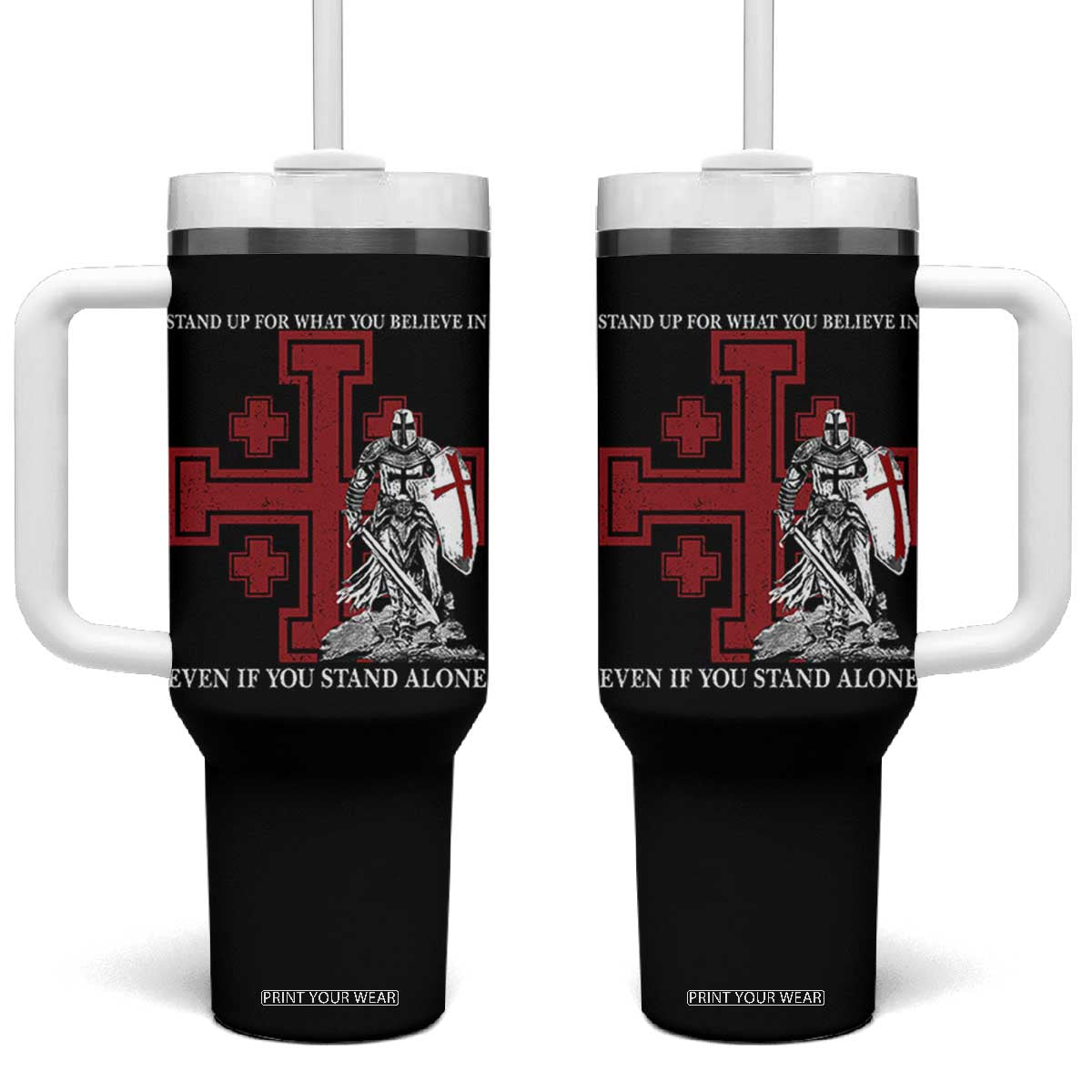 Catholic Knight Templar Crusader Cross Tumbler With Handle - Kingdom Of Jerusalem Crusade Gift TS10 One Size: 40 oz Black Print Your Wear