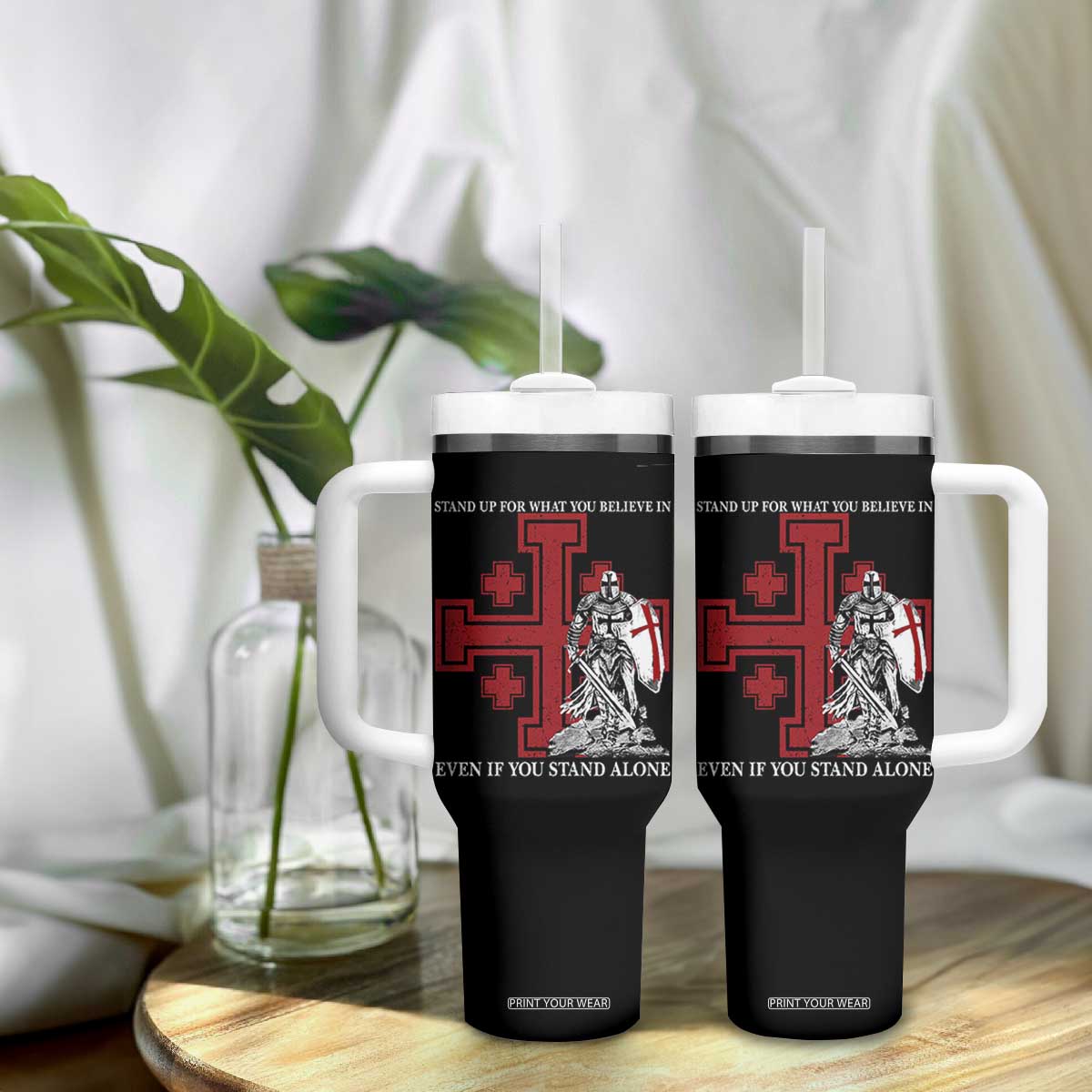 Catholic Knight Templar Crusader Cross Tumbler With Handle - Kingdom Of Jerusalem Crusade Gift TS10 Print Your Wear