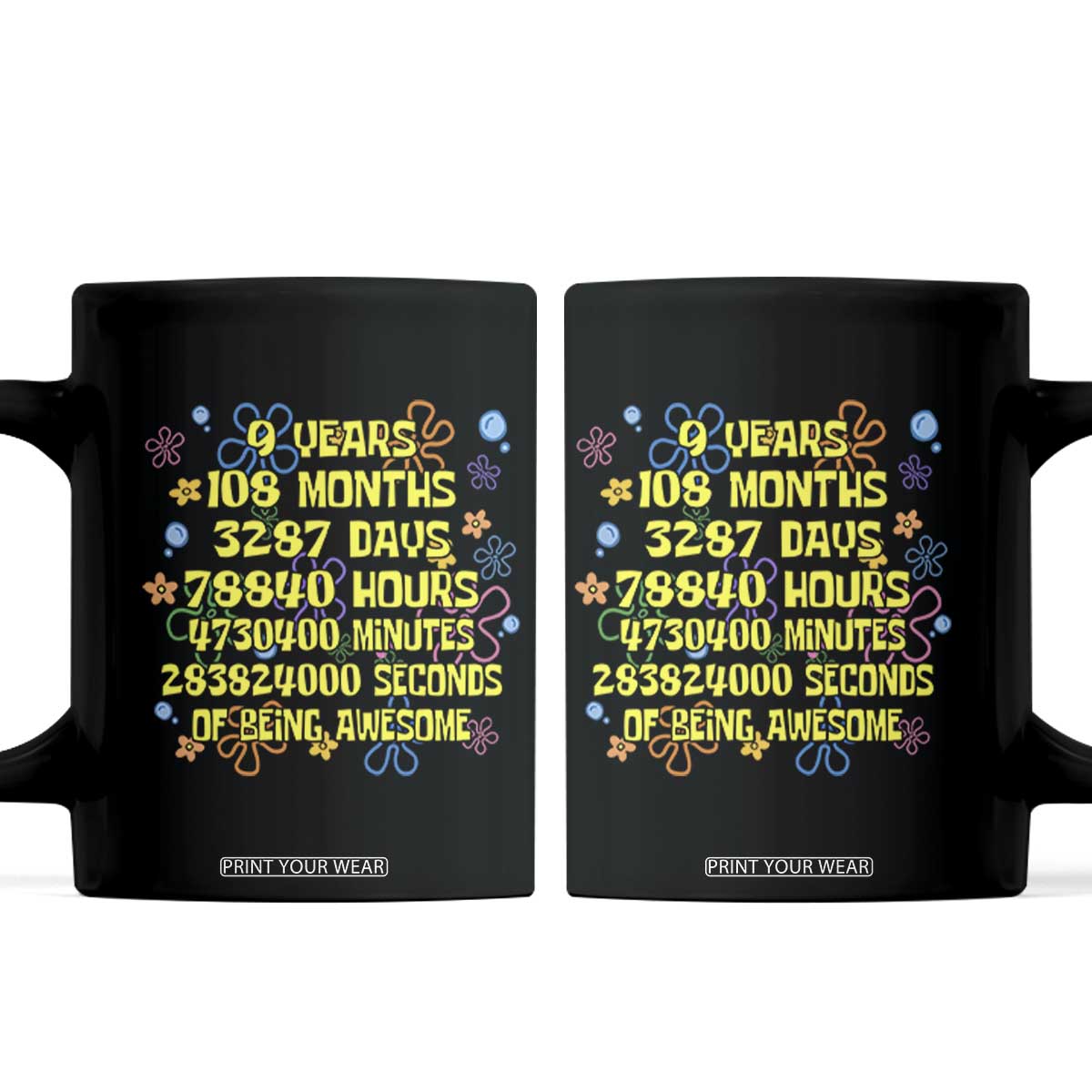 9th Birthday Gifts Coffee Mug Flowers Girl Son Boy 9yr 9 Year Old Bday TS10 Black Print Your Wear