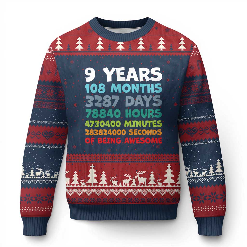 9 Year Old Bday Ugly Christmas Sweater Son Boy 9yr 9th Birthday Gifts TS10 Navy Red Print Your Wear