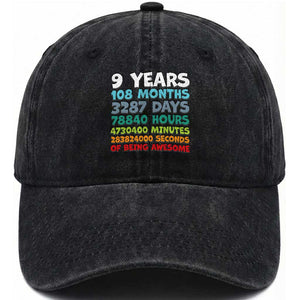 9 Year Old Bday Washed Cotton Baseball Cap Son Boy 9yr 9th Birthday Gifts TS10 Washed Cap Universal Fit Black Print Your Wear