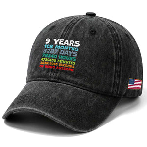 9 Year Old Bday Washed Cotton Baseball Cap Son Boy 9yr 9th Birthday Gifts TS10 Print Your Wear