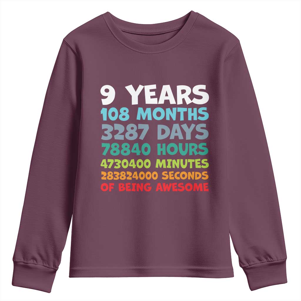 9 Year Old Bday Youth Sweatshirt Son Boy 9yr 9th Birthday Gifts TS10 Maroon Print Your Wear