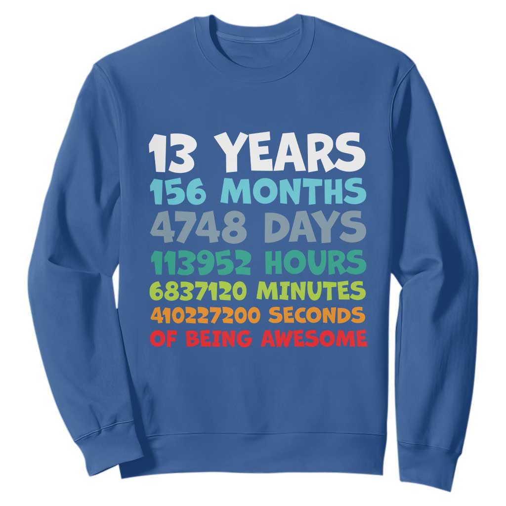 13th Birthday Sweatshirt 13 Year Old Bday Gifts Son Boy 13yr TS10 Royal Blue Print Your Wear