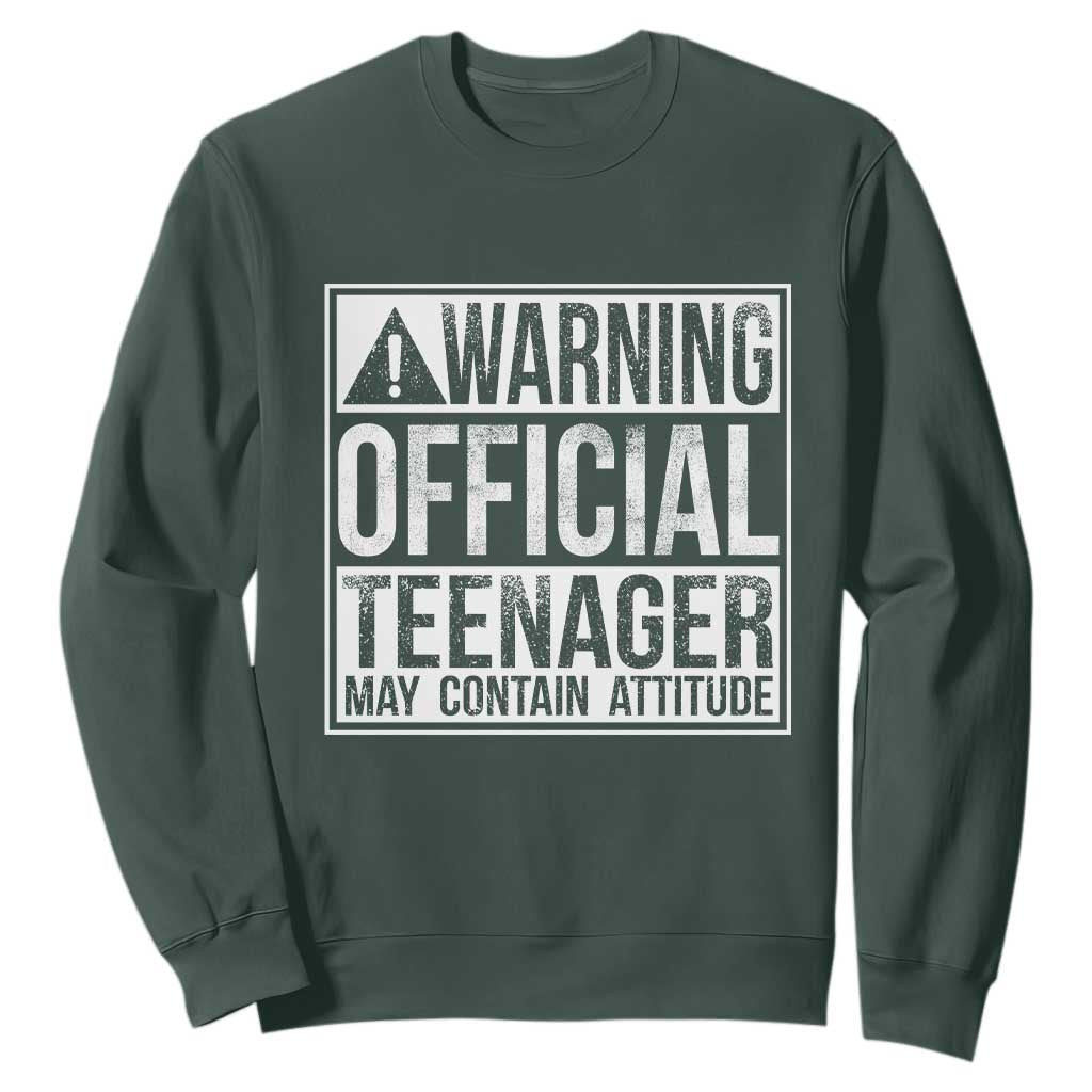 13th Birthday Sweatshirt Warning Official Teenager Boy 13yr TS10 Dark Forest Green Print Your Wear