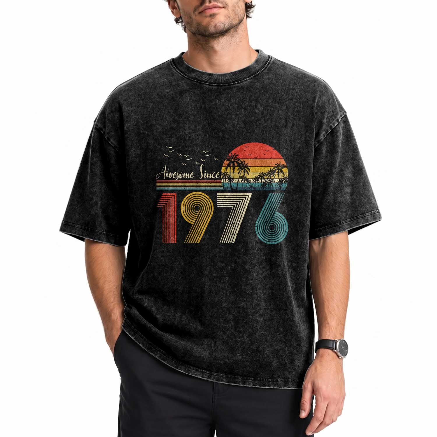 Awesome Since 1976 Birthday Washed Cotton T-Shirt Vintage 50th 50 Year Old Bday Gifts