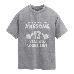 13th Birthday Washed Cotton T-Shirt Awesome 14 Year Old Looks Like