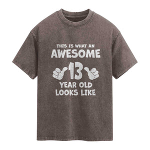 13th Birthday Washed Cotton T-Shirt Awesome 14 Year Old Looks Like