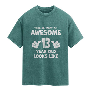 13th Birthday Washed Cotton T-Shirt Awesome 14 Year Old Looks Like