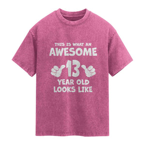 13th Birthday Washed Cotton T-Shirt Awesome 14 Year Old Looks Like