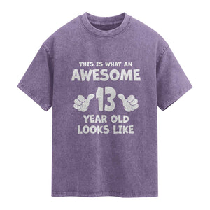 13th Birthday Washed Cotton T-Shirt Awesome 14 Year Old Looks Like