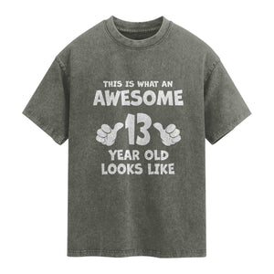 13th Birthday Washed Cotton T-Shirt Awesome 14 Year Old Looks Like