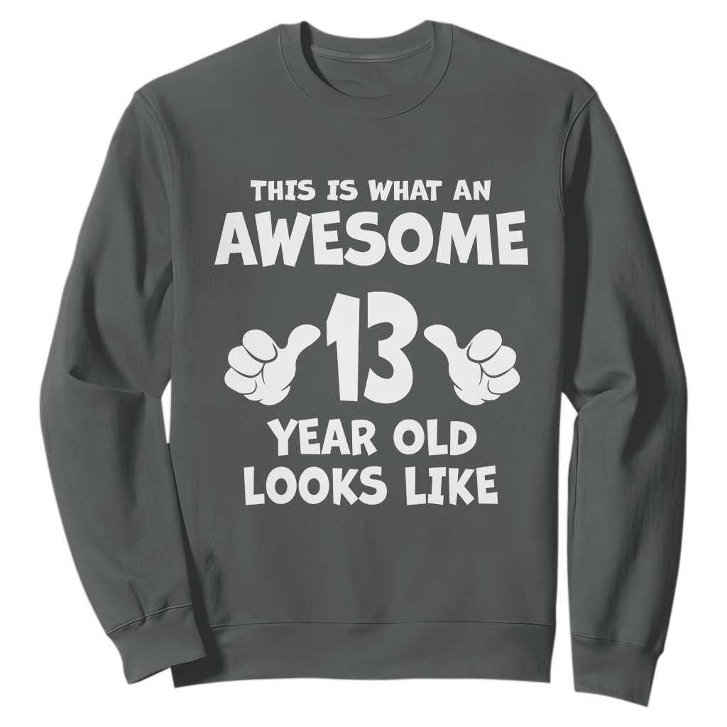 13th Birthday Sweatshirt Awesome 14 Year Old Looks Like TS10 Dark Heather Print Your Wear