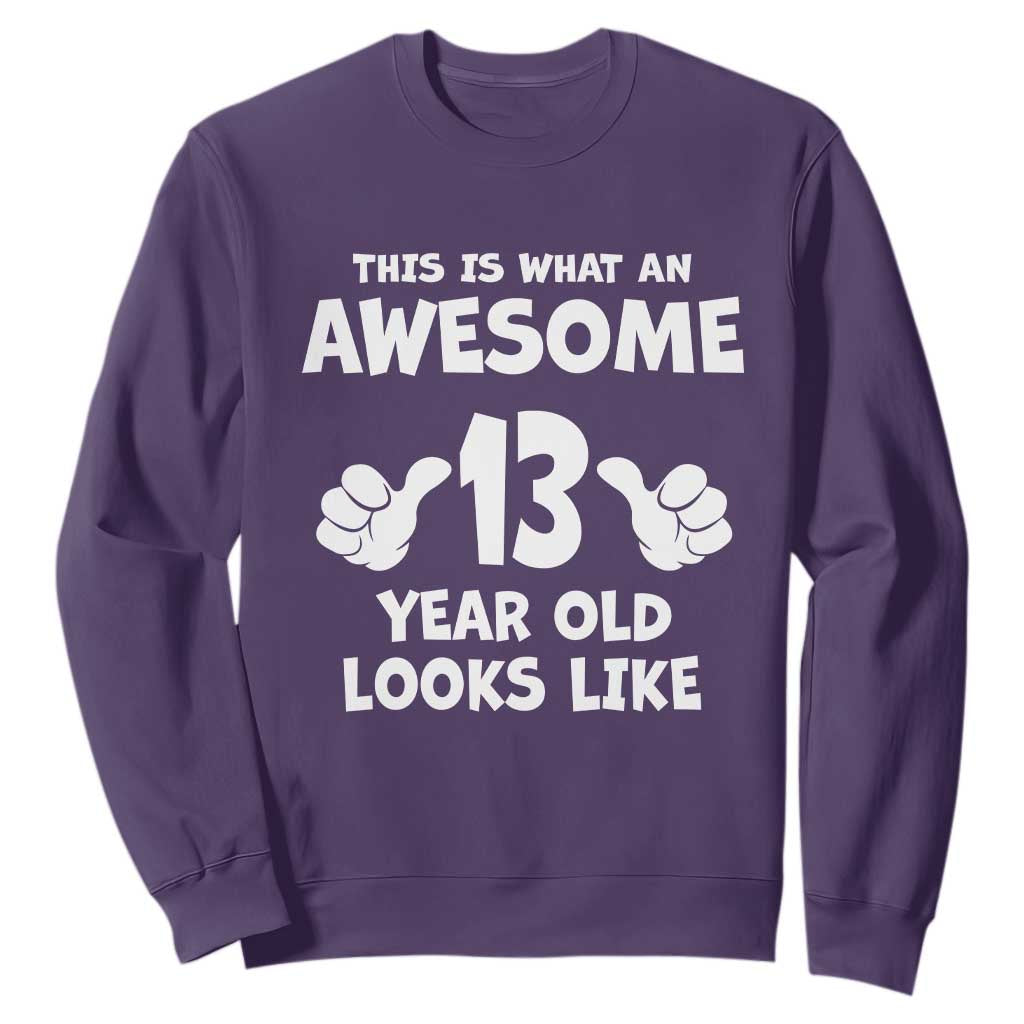 13th Birthday Sweatshirt Awesome 14 Year Old Looks Like TS10 Purple Print Your Wear