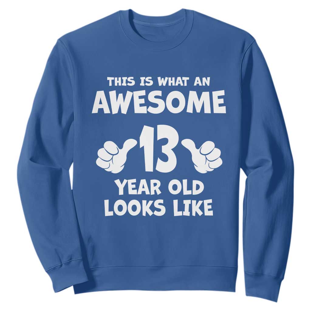 13th Birthday Sweatshirt Awesome 14 Year Old Looks Like TS10 Royal Blue Print Your Wear