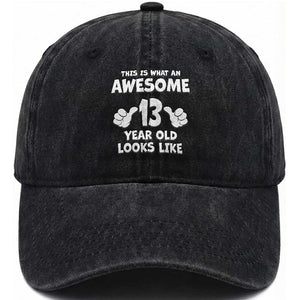 13th Birthday Washed Cotton Baseball Cap Awesome 14 Year Old Looks Like TS10 Washed Cap Universal Fit Black Print Your Wear