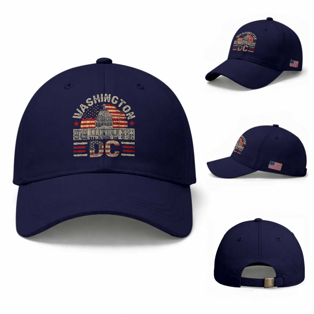 Washington DC Baseball Cap Retro US Flag Souvenir Gift TS10 Baseball Cap Universal Fit Dark Blue Print Your Wear