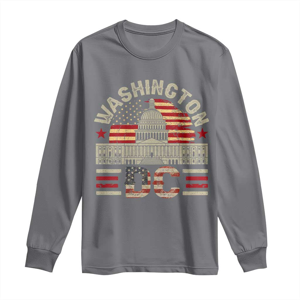 Washington DC Long Sleeve Shirt Retro US Flag Souvenir Gift TS10 Charcoal Print Your Wear