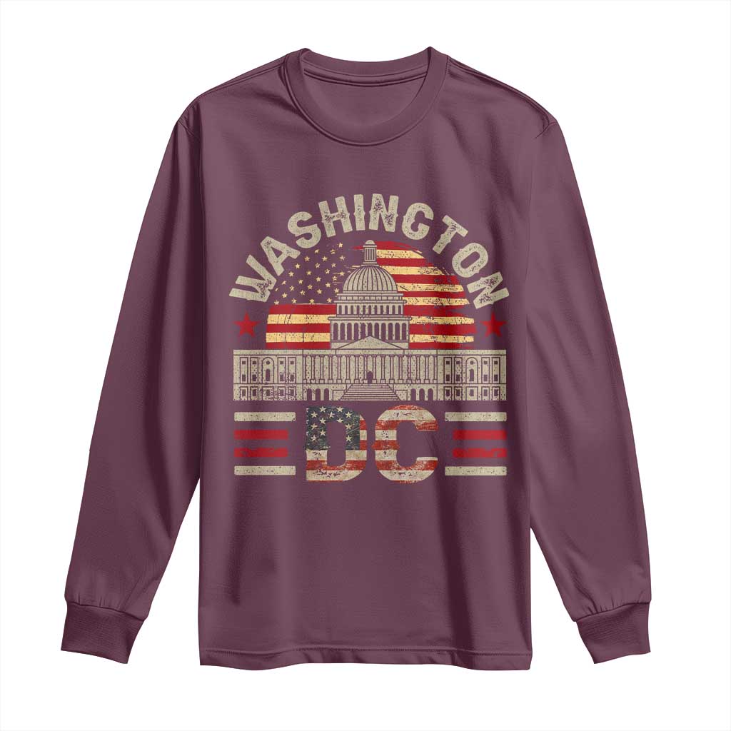 Washington DC Long Sleeve Shirt Retro US Flag Souvenir Gift TS10 Maroon Print Your Wear