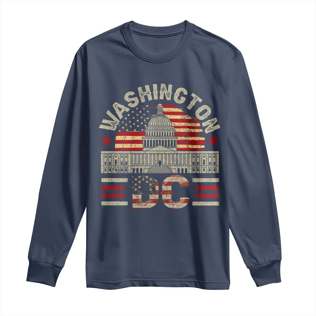 Washington DC Long Sleeve Shirt Retro US Flag Souvenir Gift TS10 Navy Print Your Wear