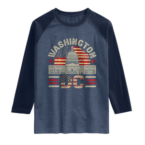 Washington DC Raglan Shirt Retro US Flag Souvenir Gift TS10 Heather Denim Navy Print Your Wear