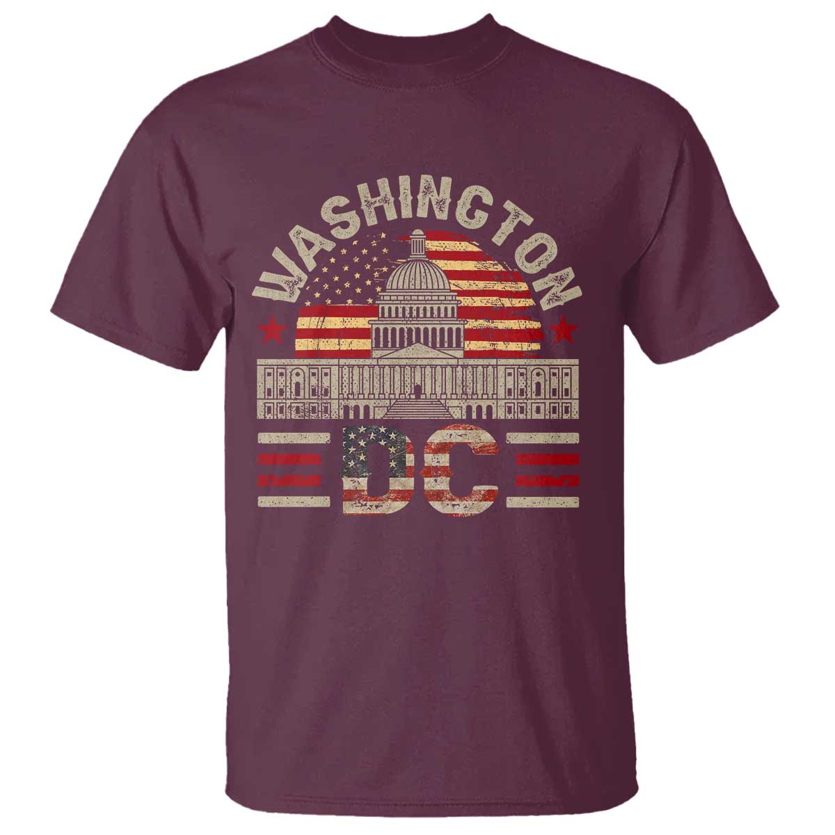 Washington DC T Shirt Retro US Flag Souvenir Gift TS10 Maroon Print Your Wear