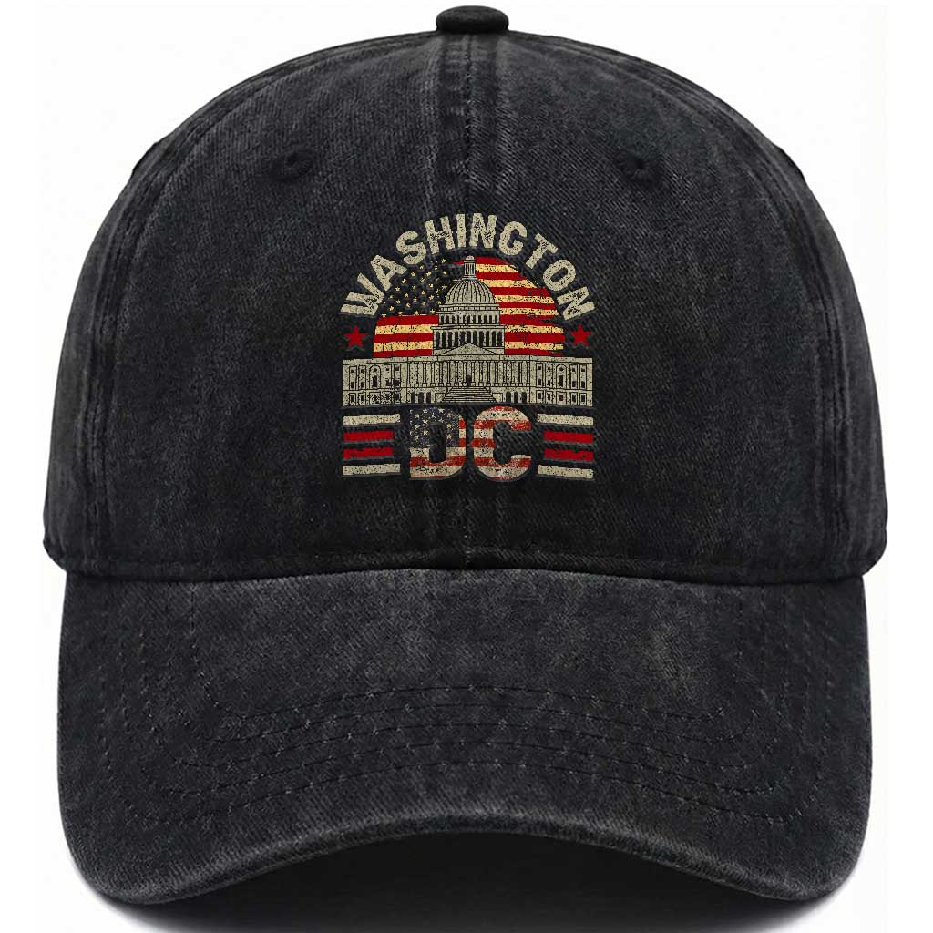 Washington DC Washed Cotton Baseball Cap Retro US Flag Souvenir Gift TS10 Print Your Wear