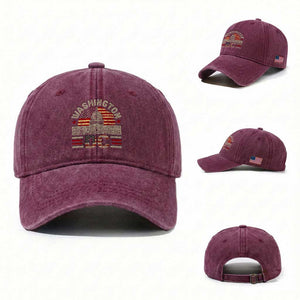 Washington DC Washed Cotton Baseball Cap Retro US Flag Souvenir Gift TS10 Washed Cap Universal Fit Burgundy Print Your Wear